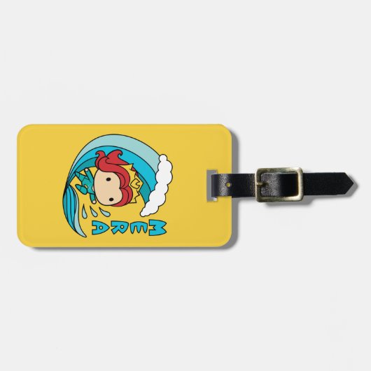 アクアマン |チビ（小さくかわいく書いた感じ）メラ乗馬ウェーブグラフィック ラゲッジタグ (正面横)