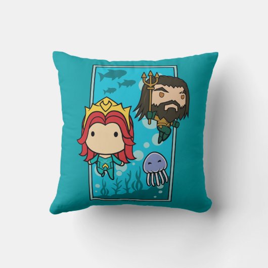 アクアマン |チビ（小さくかわいく書いた感じ）メラ&アクアマンアンダーシーグラフィック クッション (裏面)