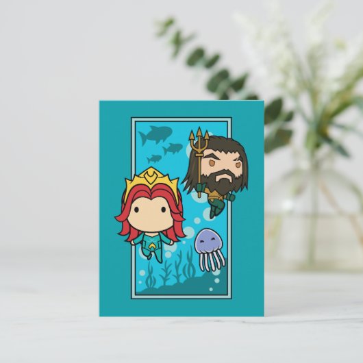 アクアマン |チビ(小さくかわいく書いた感じ)メラ&アクアマンアンダーシーグラフィック ポストカード (スタンド正面)