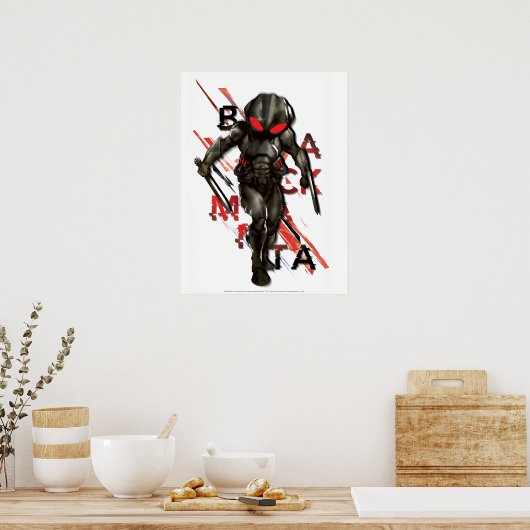 アクアマン |ブラックマンタ散乱タイポグラフィ図 ポスター (キッチン)