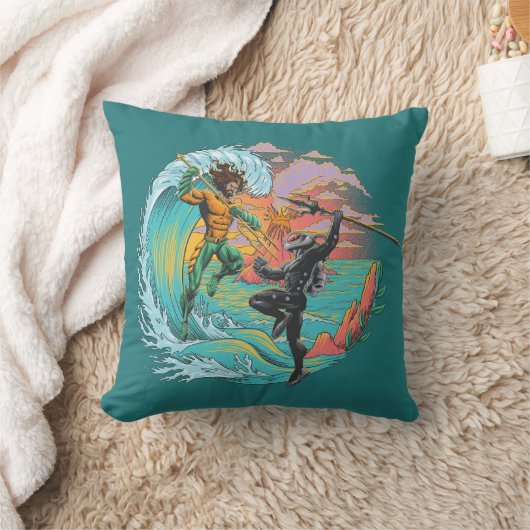 アクアマン&ブラックマンタ津波 クッション (ブランケット)