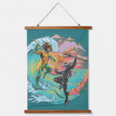 アクアマン&ブラックマンタ津波 吊り下げ型タペストリー (正面)