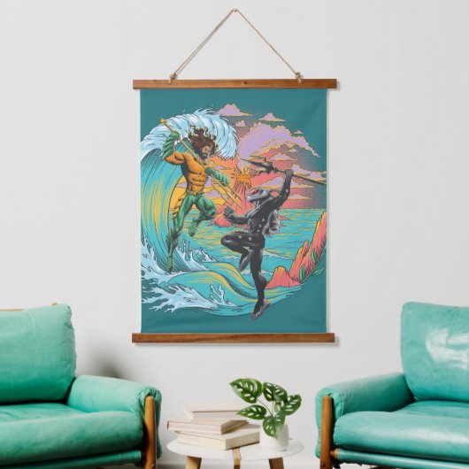 アクアマン&ブラックマンタ津波 吊り下げ型タペストリー (リビング)