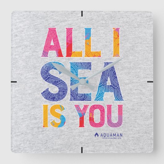 アクアマン | "All I Sea Is You" カラフルペイズリー スクエア壁時計 (正面)