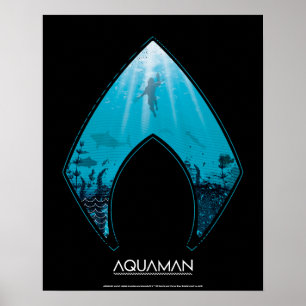 アクアマン   Aquamanロゴを通して海グラフィックを表示 ポスター