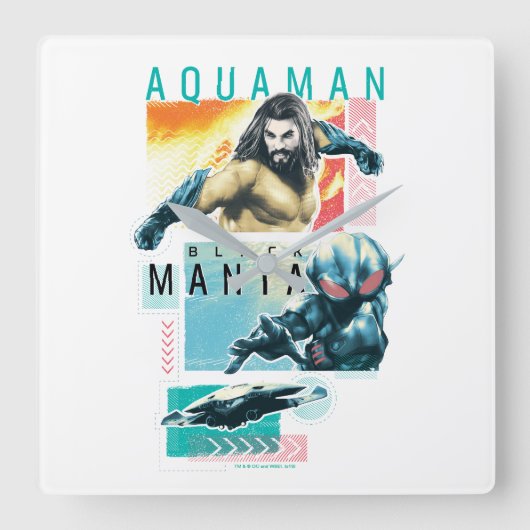 アクアマン | Modernist Aquaman & Black Manta Graphic スクエア壁時計 (正面)