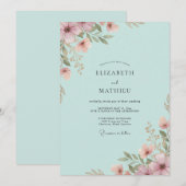 アクアマーブルの野の花の結婚式 招待状 (正面/裏面)