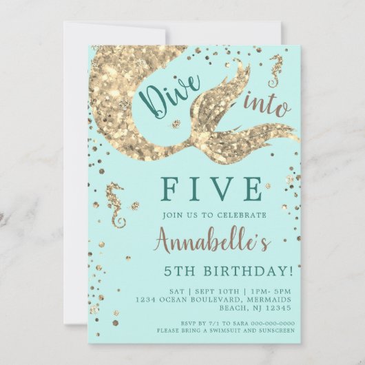 アクアマーメイドテール5誕生日 招待状 (正面)