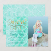 アクアマーメイドパーティー | アンダーザシー誕生日写真 招待状 (正面/裏面)