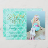アクアマーメイドパーティー |海の下の誕生日写真 招待状 (正面/裏面)