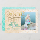 アクアマーメイドパーティー |海の下の誕生日写真 招待状 (正面/裏面)