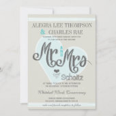 アクアミントのMr.とMrs. タイポグラフィー結婚式 招待状 (正面)