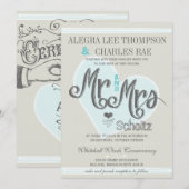 アクアミントのMr.とMrs. タイポグラフィー結婚式 招待状 (正面/裏面)