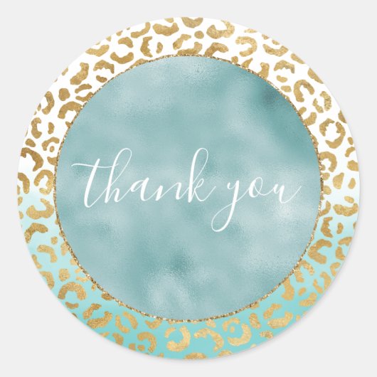 アクアミントウォーターカラー金ゴールドヒョウ印刷 ラウンドシール (正面)