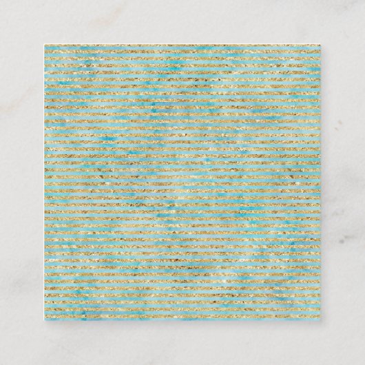 アクアミントウォーター色ストライプ金ゴールドフェイクグリッター スクエア名刺 (裏面)