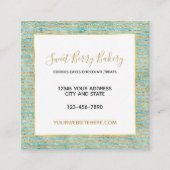 アクアミントウォーター色ストライプ金ゴールドフェイクグリッター スクエア名刺 (正面)