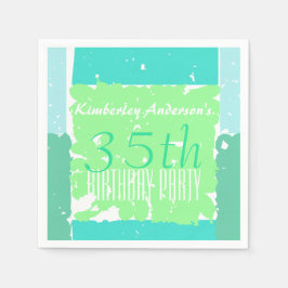 アクアミントグリーンろうけつ染め35th誕生日紙ナプキン スタンダードカクテルナプキン