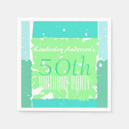 アクアミントグリーンカラーズ50th誕生日紙ナプキンス スタンダードカクテルナプキン