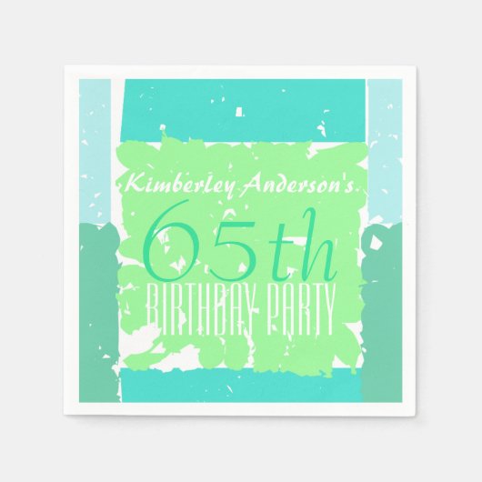 アクアミントグリーンカラーズ65th誕生日紙ナプキンス スタンダードカクテルナプキン (正面)
