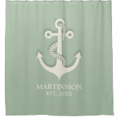 アクアミントグリーンホワイトいかり名日付航海の シャワーカーテン (正面)