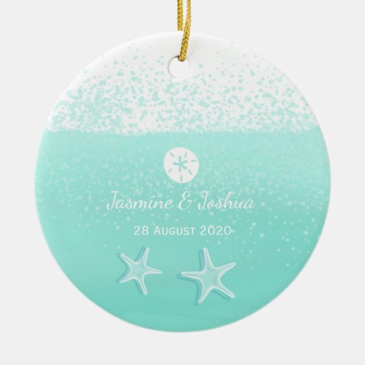 アクアミントグリーン水彩砂ドルヒトデ セラミックオーナメント (正面)