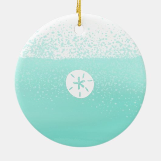 アクアミントグリーン水彩砂ドルヒトデ セラミックオーナメント (裏面)
