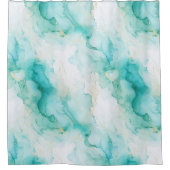 アクアミントグリーン金ゴールドホワイトマーブル シャワーカーテン (正面)