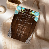 アクアミントストリ素朴ングライトフローラベビーシャワー 招待状