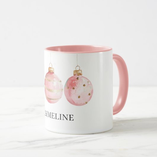 アクアミントピンク金ゴールドクリスマスオーナメント名 マグカップ (正面右)