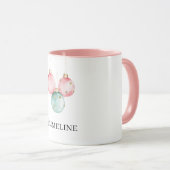 アクアミントピンク金ゴールドドットクリスマスオーナメント名 マグカップ (正面右)