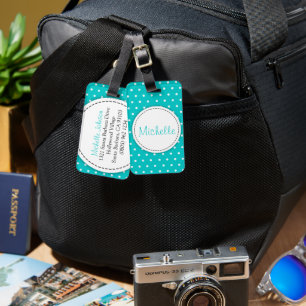 アクアミントフラワー水玉模様名：ラッゲージタグ ラゲッジタグ