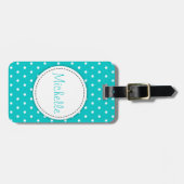 アクアミントフラワー水玉模様名:ラッゲージタグ ラゲッジタグ (正面横)