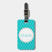 アクアミントフラワー水玉模様名:ラッゲージタグ ラゲッジタグ (正面縦)