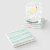 アクアミントブルーホワイトウォーターカラーストライプ ストーンコースター (横)
