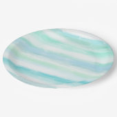 アクアミントブルーホワイトウォーターカラーストライプ ペーパープレート (アングル)