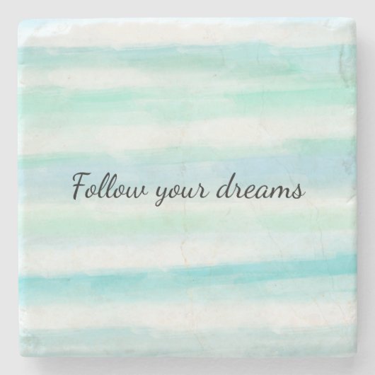 アクアミントブルーホワイトウォーターストライプカラー ストーンコースター (正面)