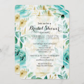 アクアミントホワイトクリーム金ゴールドバラブライダルシャワー 招待状 (正面/裏面)