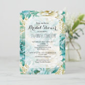 アクアミントホワイトクリーム金ゴールドフローラブライダルシャワー 招待状 (スタンド正面)