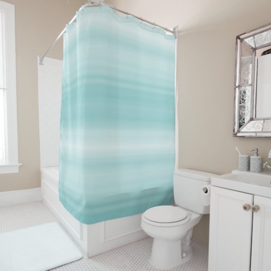 アクアミントホワイトビーチビベスストライプズ シャワーカーテン (インサイチュ)