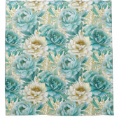 アクアミントホワイトフローラ シャワーカーテン (正面)