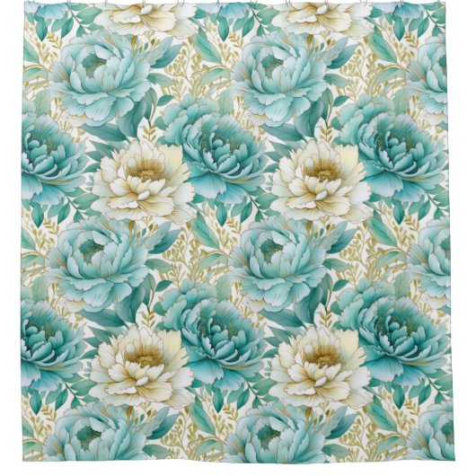 アクアミントホワイトフローラ シャワーカーテン (正面)