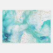 アクアミントホワイト金ゴールドクリスマスツリー ラッピングペーパーシート (正面3)