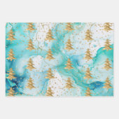 アクアミントホワイト金ゴールドクリスマスツリー ラッピングペーパーシート (正面)