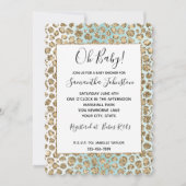 アクアミントホワイト金ゴールドグラムグリッターヒョウ 招待状 (正面)