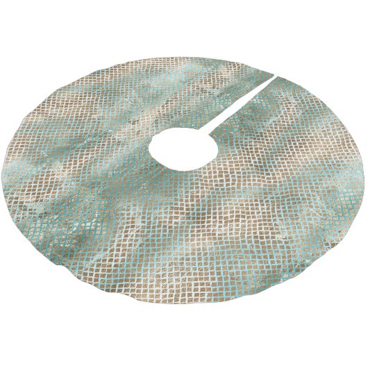 アクアミントホワイト金ゴールドスネークアニマルクリスマス ブラッシュドポリエステルツリースカート (アングル)