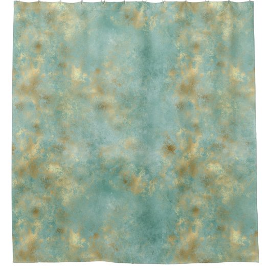 アクアミント金ゴールドグラム抽象芸術 シャワーカーテン (正面)