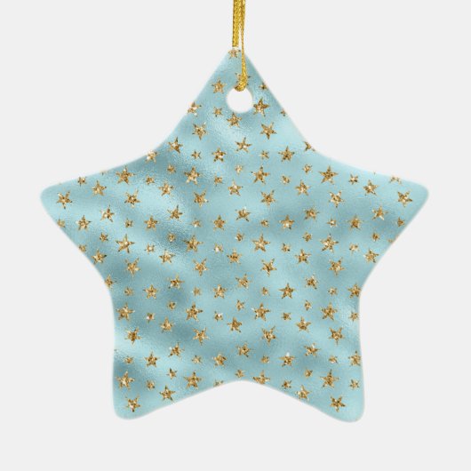 アクアミント金ゴールドグリッタースターズ セラミックオーナメント (裏面)