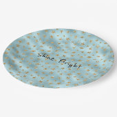 アクアミント金ゴールドグリッタースターズ ペーパープレート (アングル)