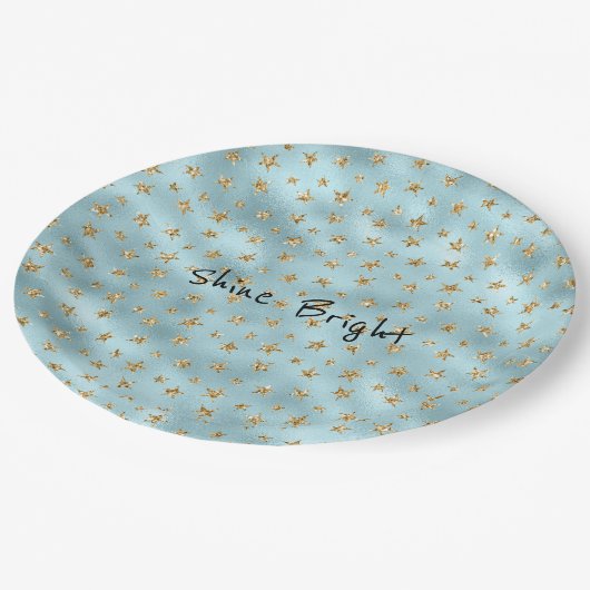 アクアミント金ゴールドグリッタースターズ ペーパープレート (アングル)