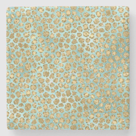 アクアミント金ゴールドグリッツグリッターレオパード ストーンコースター (正面)